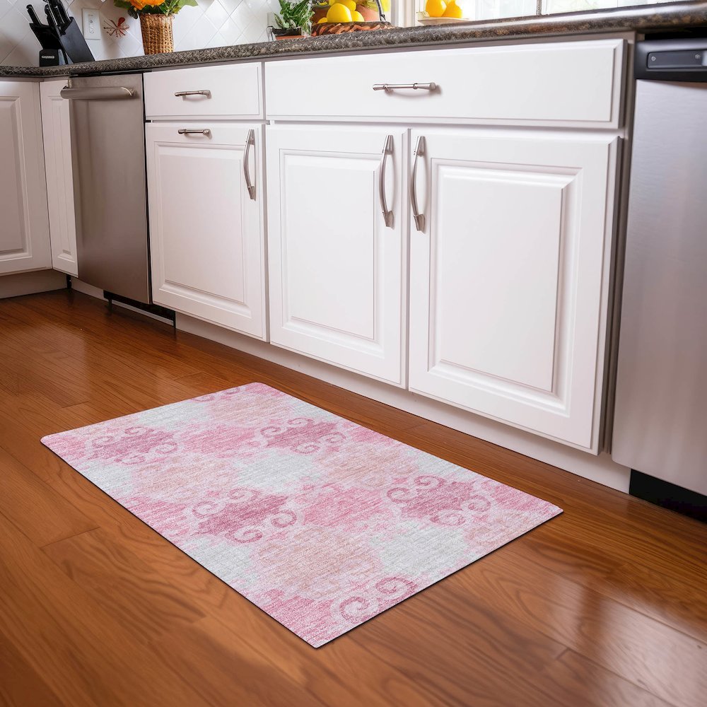 Premium Machine Washable Mayfield AMF883 Pink 1'8" x 2'6" Rug. Picture 5