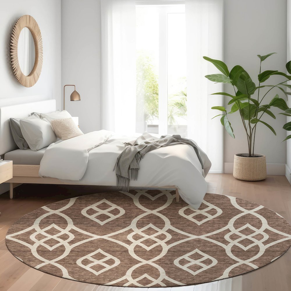 Premium Machine Washable Mayfield AMF884 Chocolate 8' x 8' Round Rug. Picture 5