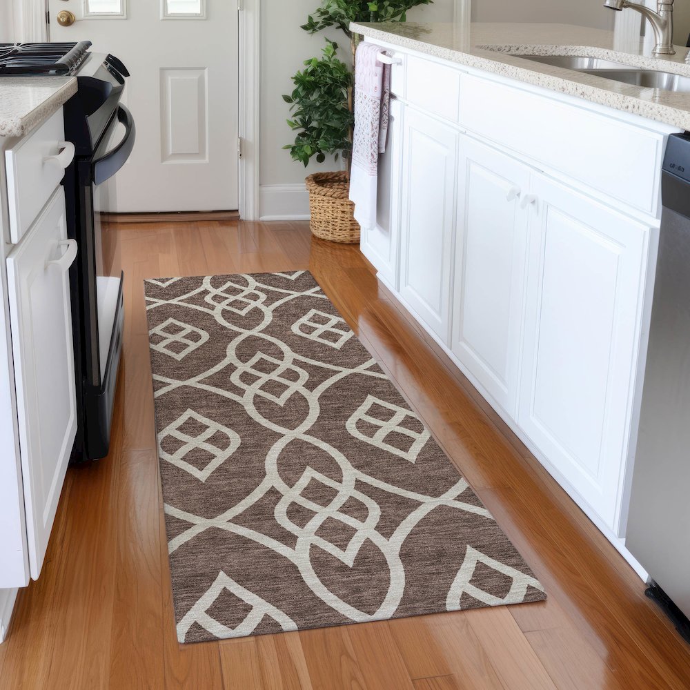 Premium Machine Washable Mayfield AMF884 Chocolate 2'3" x 7'6" Runner Rug. Picture 5