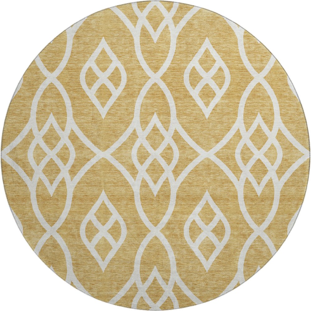 Premium Machine Washable Mayfield AMF884 Gold 8' x 8' Round Rug. Picture 1