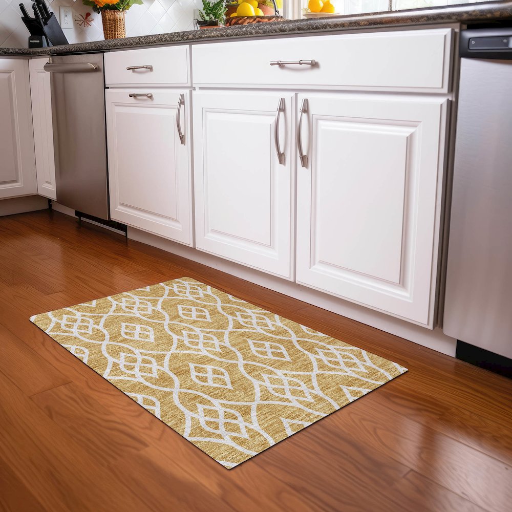 Premium Machine Washable Mayfield AMF884 Gold 1'8" x 2'6" Rug. Picture 5
