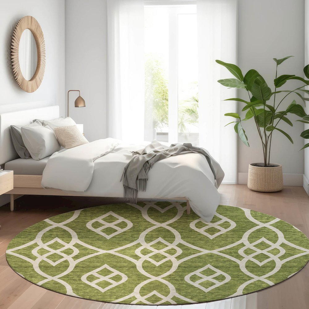 Premium Machine Washable Mayfield AMF884 Olive 8' x 8' Round Rug. Picture 5