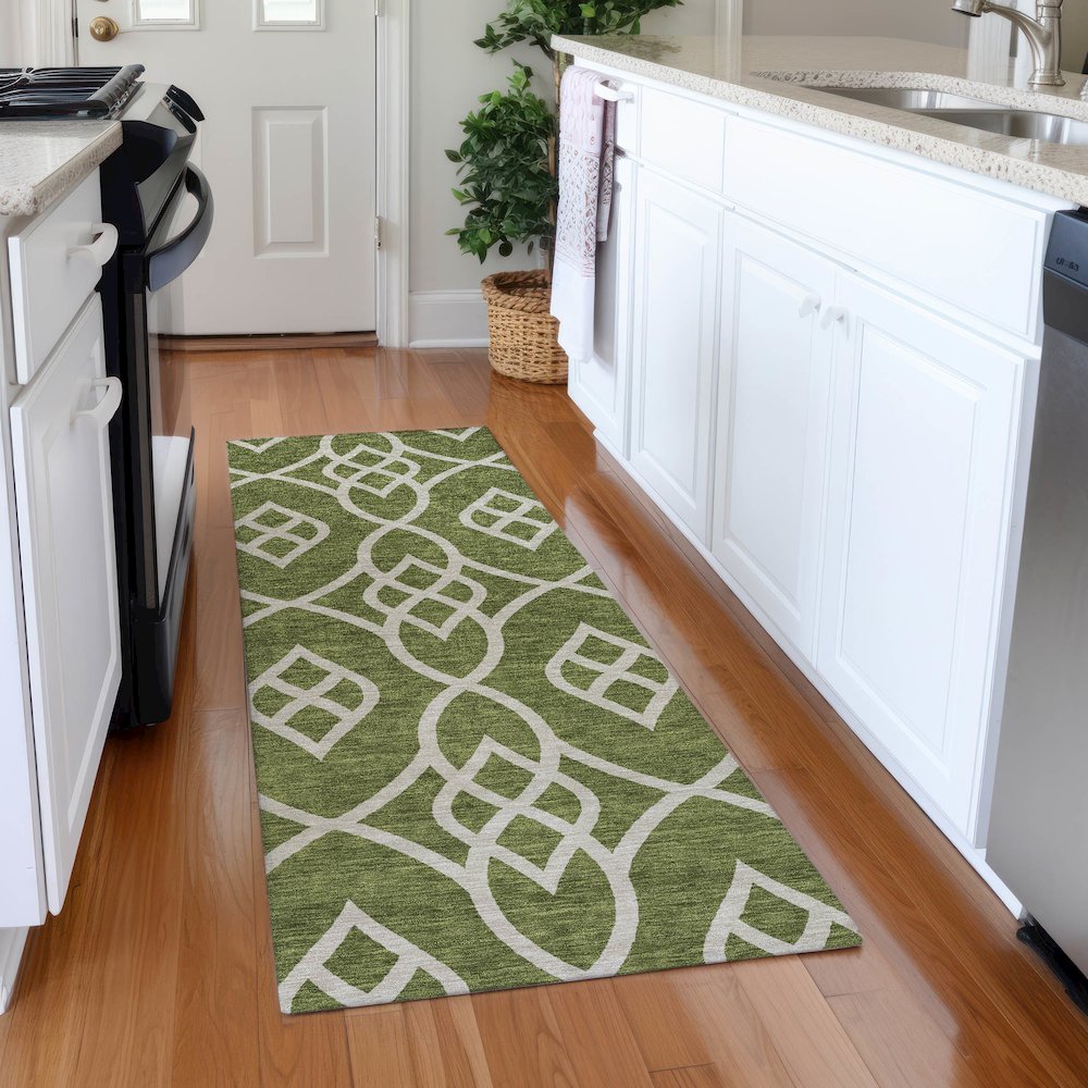 Premium Machine Washable Mayfield AMF884 Olive 2'3" x 7'6" Runner Rug. Picture 5
