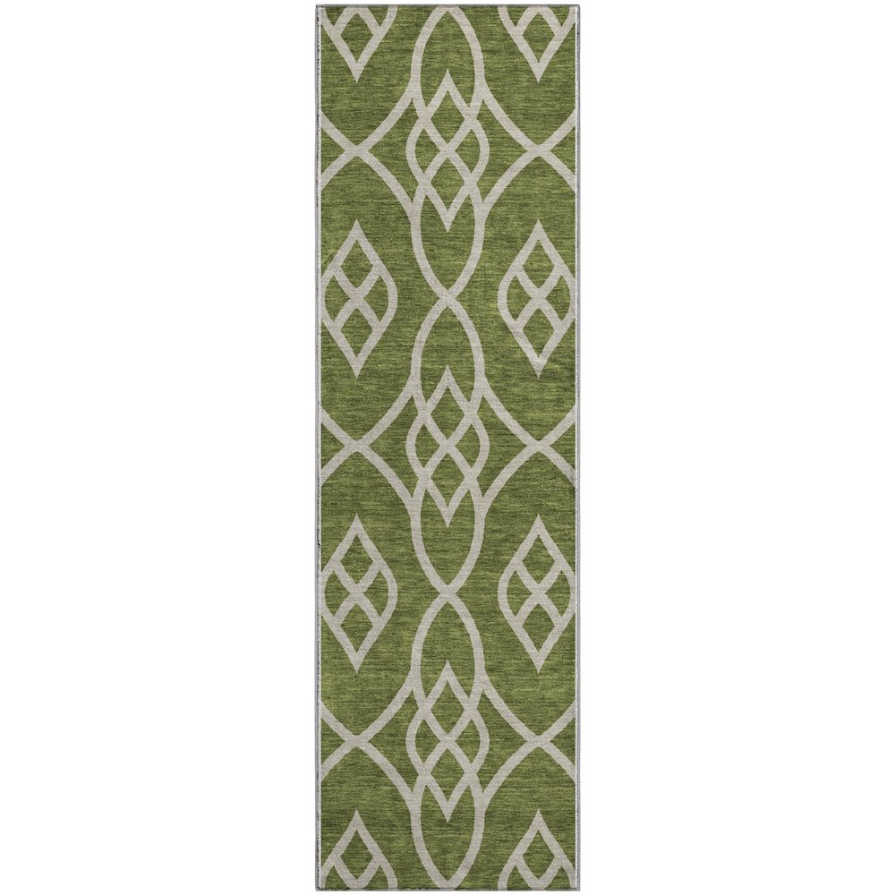 Premium Machine Washable Mayfield AMF884 Olive 2'3" x 7'6" Runner Rug. Picture 1
