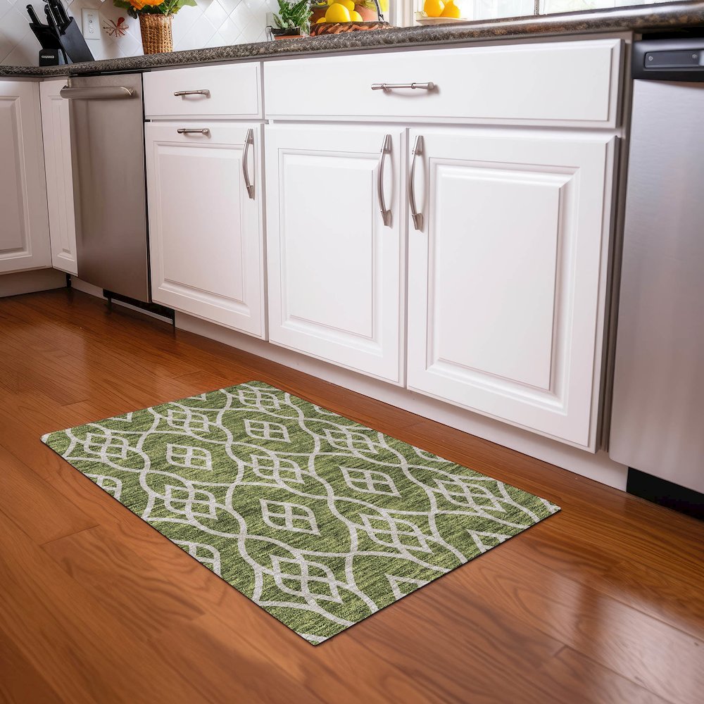 Premium Machine Washable Mayfield AMF884 Olive 1'8" x 2'6" Rug. Picture 5