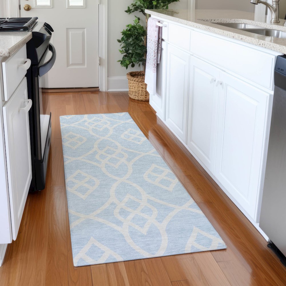 Premium Machine Washable Mayfield AMF884 Sky 2'3" x 7'6" Runner Rug. Picture 5