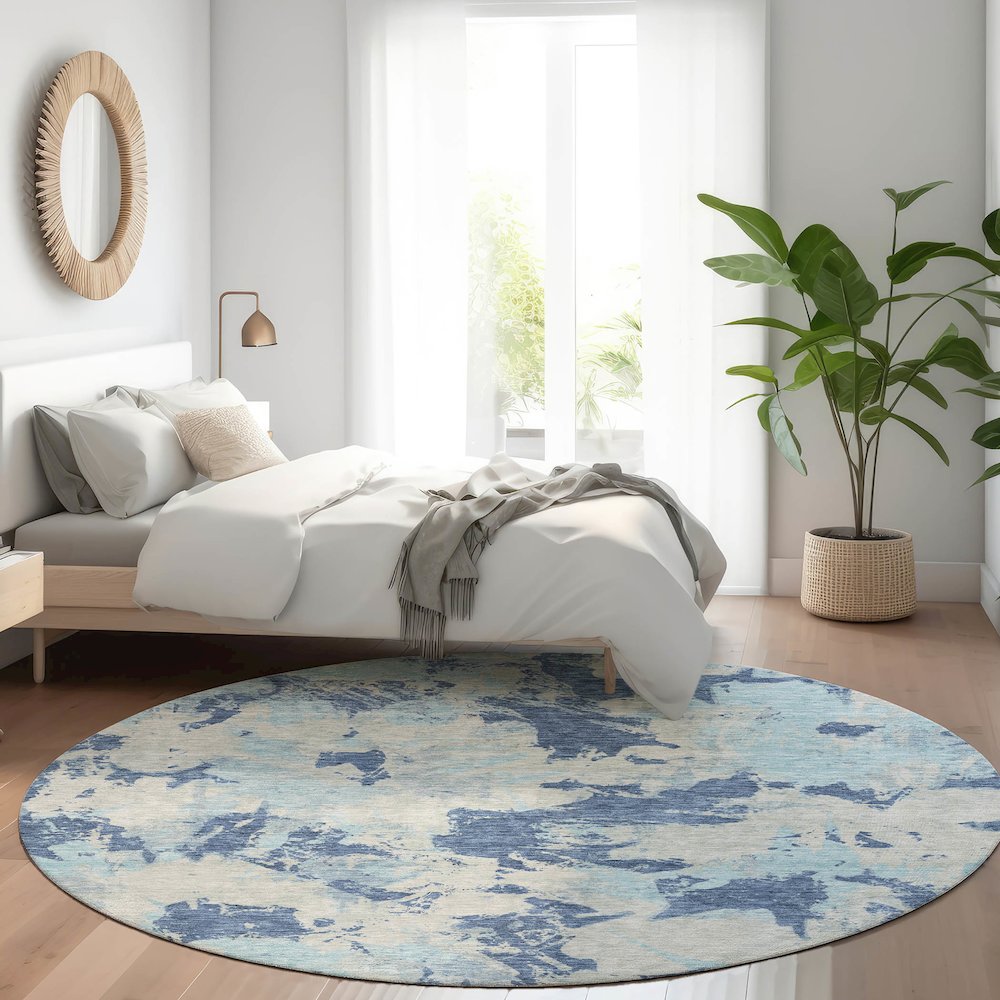 Premium Machine Washable Mayfield AMF885 Navy 8' x 8' Round Rug. Picture 5