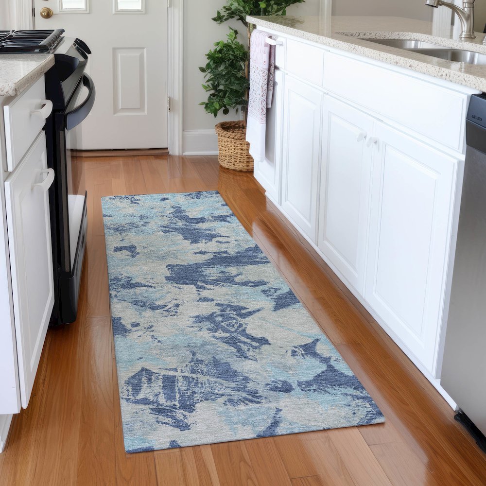 Premium Machine Washable Mayfield AMF885 Navy 2'3" x 7'6" Runner Rug. Picture 5
