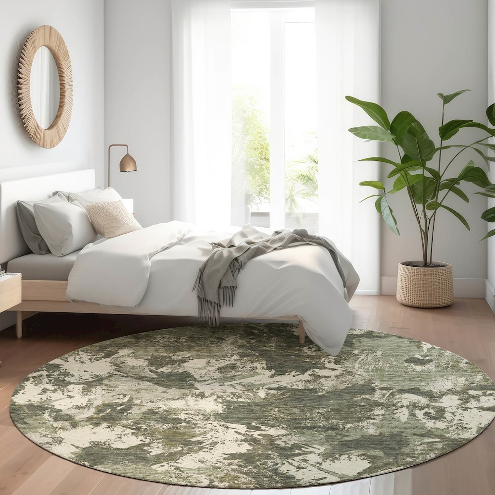 Premium Machine Washable Mayfield AMF885 Olive 8' x 8' Round Rug. Picture 5