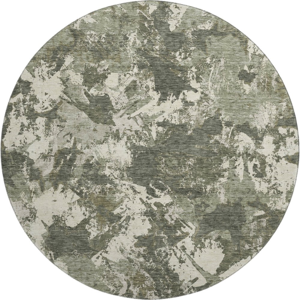 Premium Machine Washable Mayfield AMF885 Olive 8' x 8' Round Rug. Picture 1