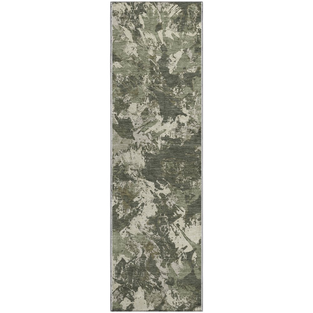 Premium Machine Washable Mayfield AMF885 Olive 2'3" x 7'6" Runner Rug. Picture 1