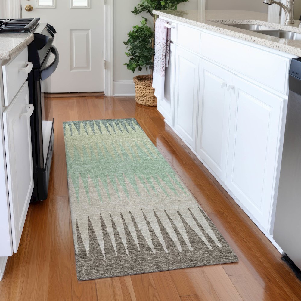 Premium Machine Washable Mayfield AMF886 Aloe 2'3" x 7'6" Runner Rug. Picture 5