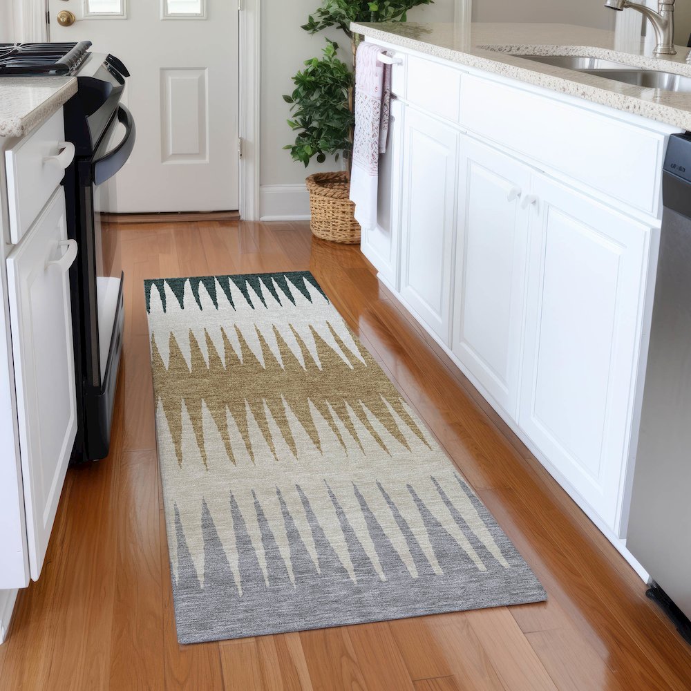 Premium Machine Washable Mayfield AMF886 Charcoal 2'3" x 7'6" Runner Rug. Picture 5