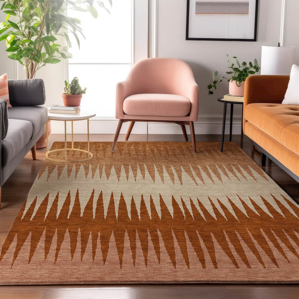 Premium Machine Washable Mayfield AMF886 Copper 2'6" x 3'10" Rug. Picture 5