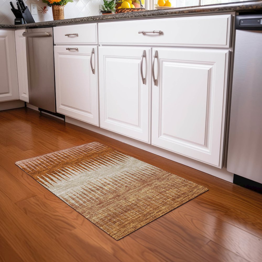 Premium Machine Washable Mayfield AMF886 Copper 1'8" x 2'6" Rug. Picture 5