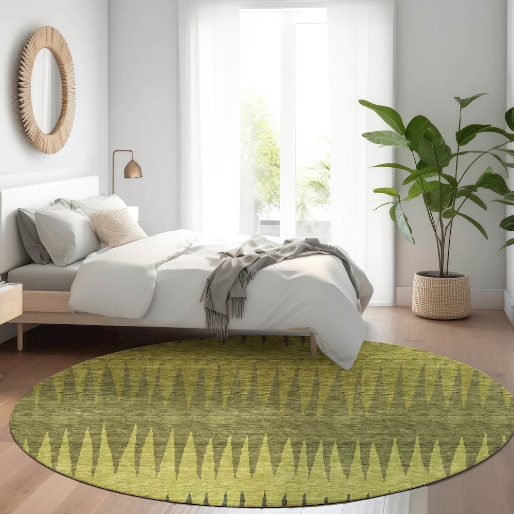 Premium Machine Washable Mayfield AMF886 Olive 8' x 8' Round Rug. Picture 5