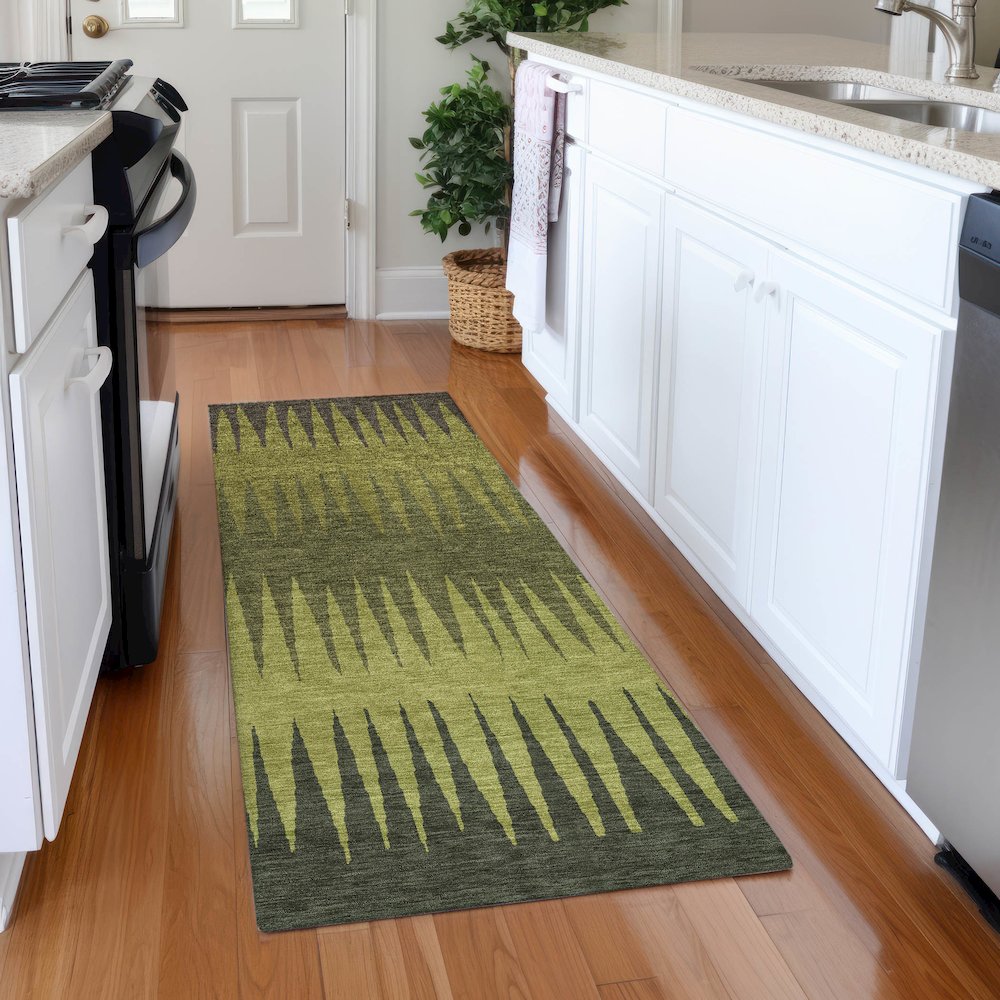 Premium Machine Washable Mayfield AMF886 Olive 2'3" x 7'6" Runner Rug. Picture 5