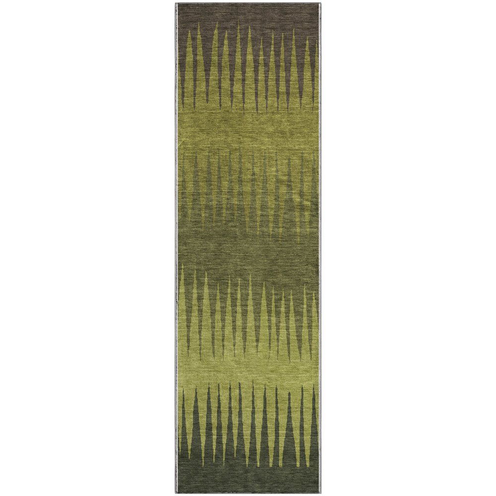 Premium Machine Washable Mayfield AMF886 Olive 2'3" x 7'6" Runner Rug. Picture 1