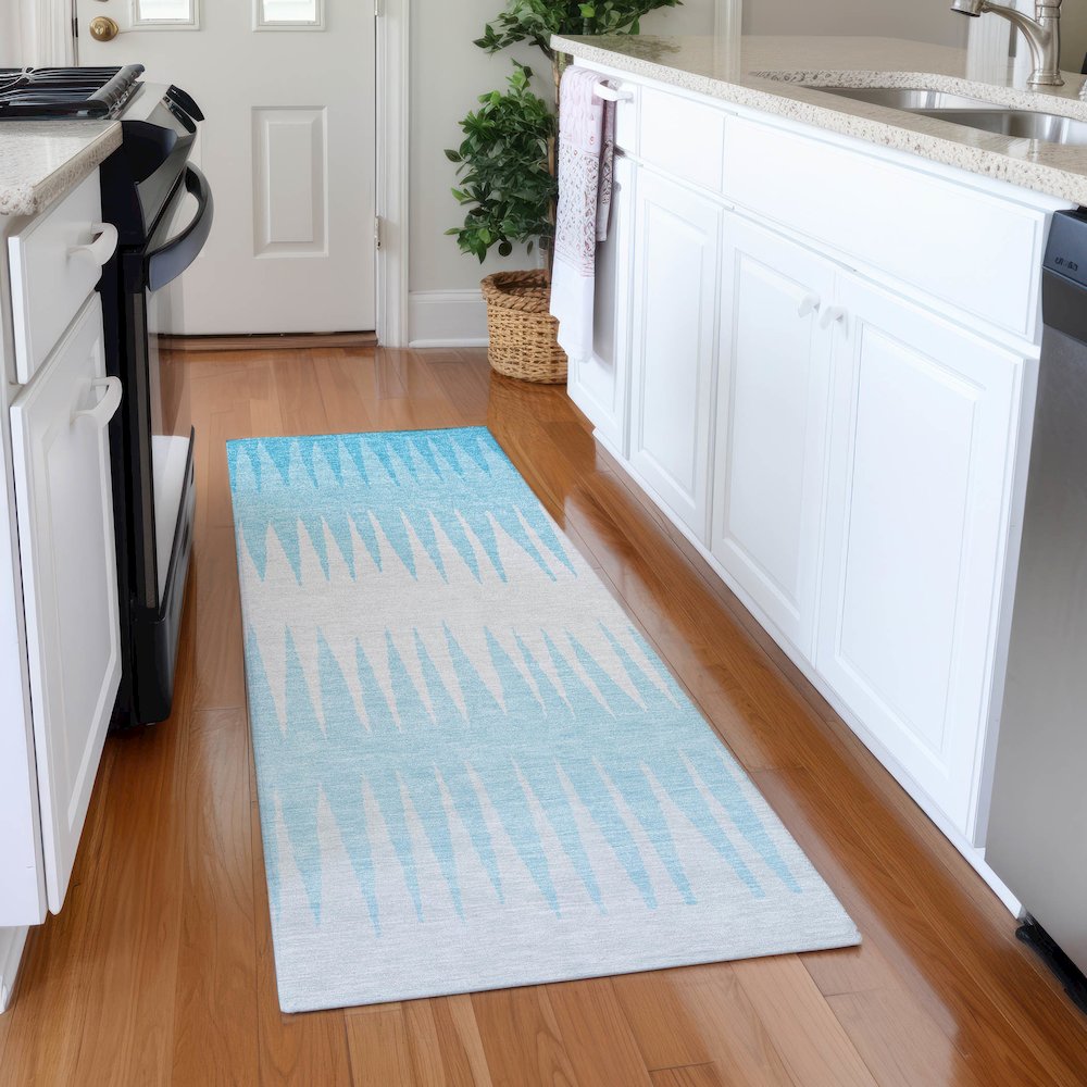 Premium Machine Washable Mayfield AMF886 Sky 2'3" x 7'6" Runner Rug. Picture 5