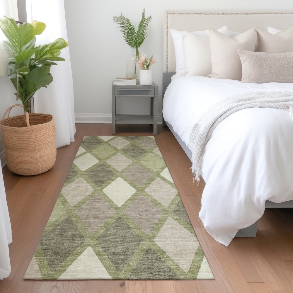 Premium Machine Washable Mayfield AMF887 Aloe 2'3" x 7'6" Runner Rug. Picture 5