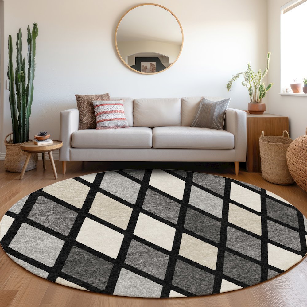 Premium Machine Washable Mayfield AMF887 Black 8' x 8' Round Rug. Picture 5