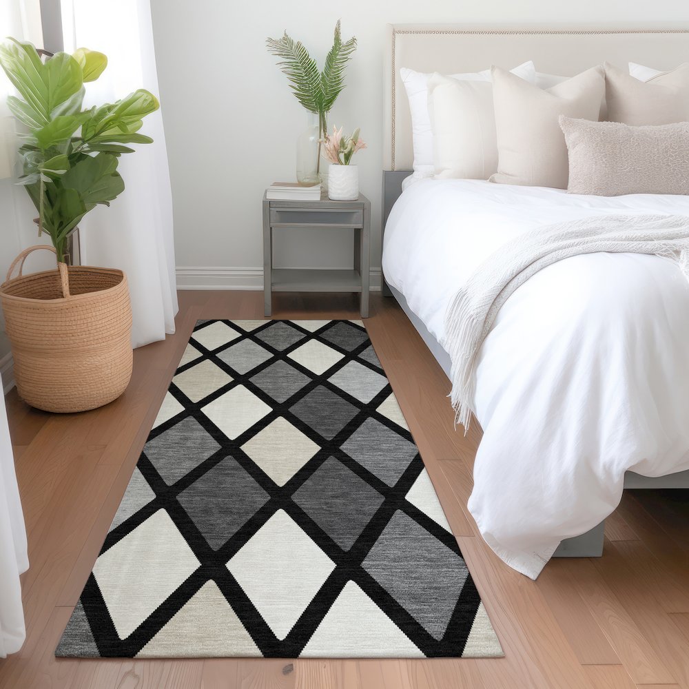 Premium Machine Washable Mayfield AMF887 Black 2'3" x 7'6" Runner Rug. Picture 5