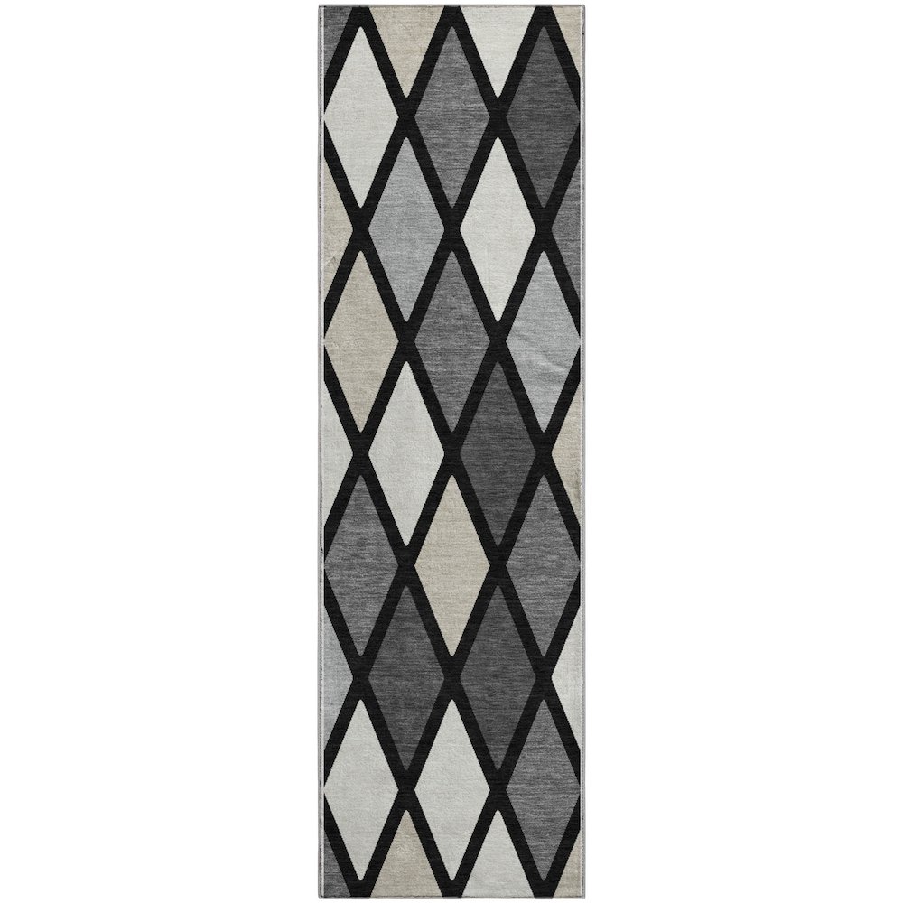 Premium Machine Washable Mayfield AMF887 Black 2'3" x 7'6" Runner Rug. Picture 1