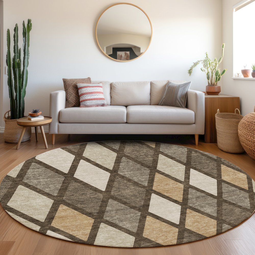 Premium Machine Washable Mayfield AMF887 Brown 8' x 8' Round Rug. Picture 5