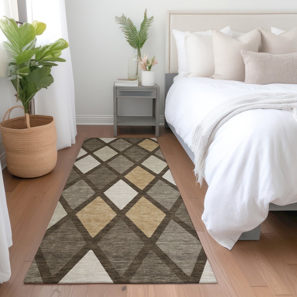 Premium Machine Washable Mayfield AMF887 Brown 2'3" x 7'6" Runner Rug. Picture 5
