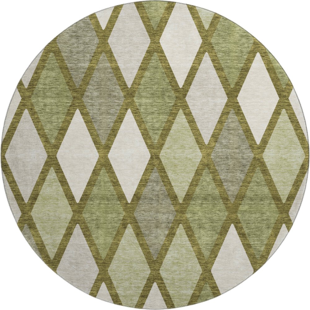 Premium Machine Washable Mayfield AMF887 Olive 8' x 8' Round Rug. Picture 1