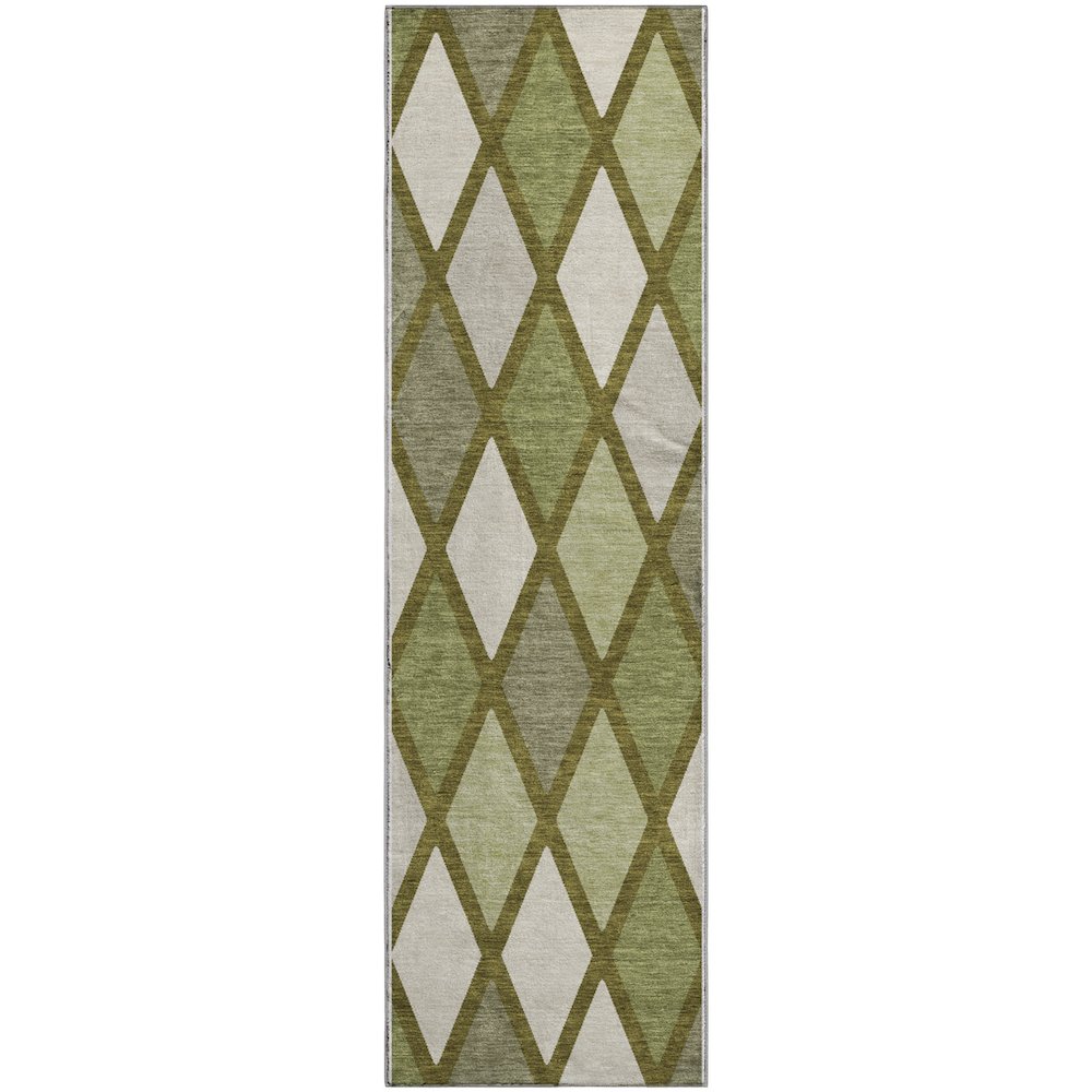 Premium Machine Washable Mayfield AMF887 Olive 2'3" x 7'6" Runner Rug. Picture 1