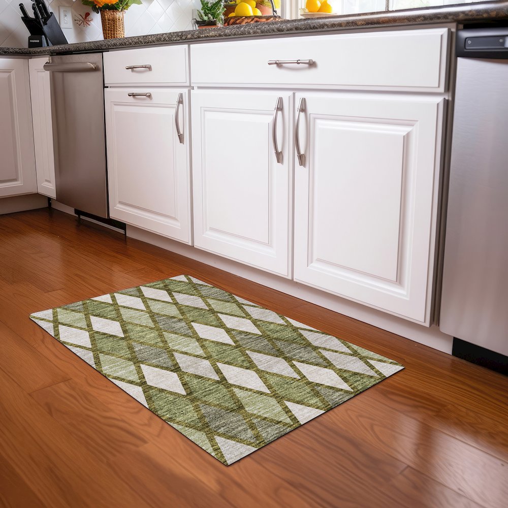 Premium Machine Washable Mayfield AMF887 Olive 1'8" x 2'6" Rug. Picture 5