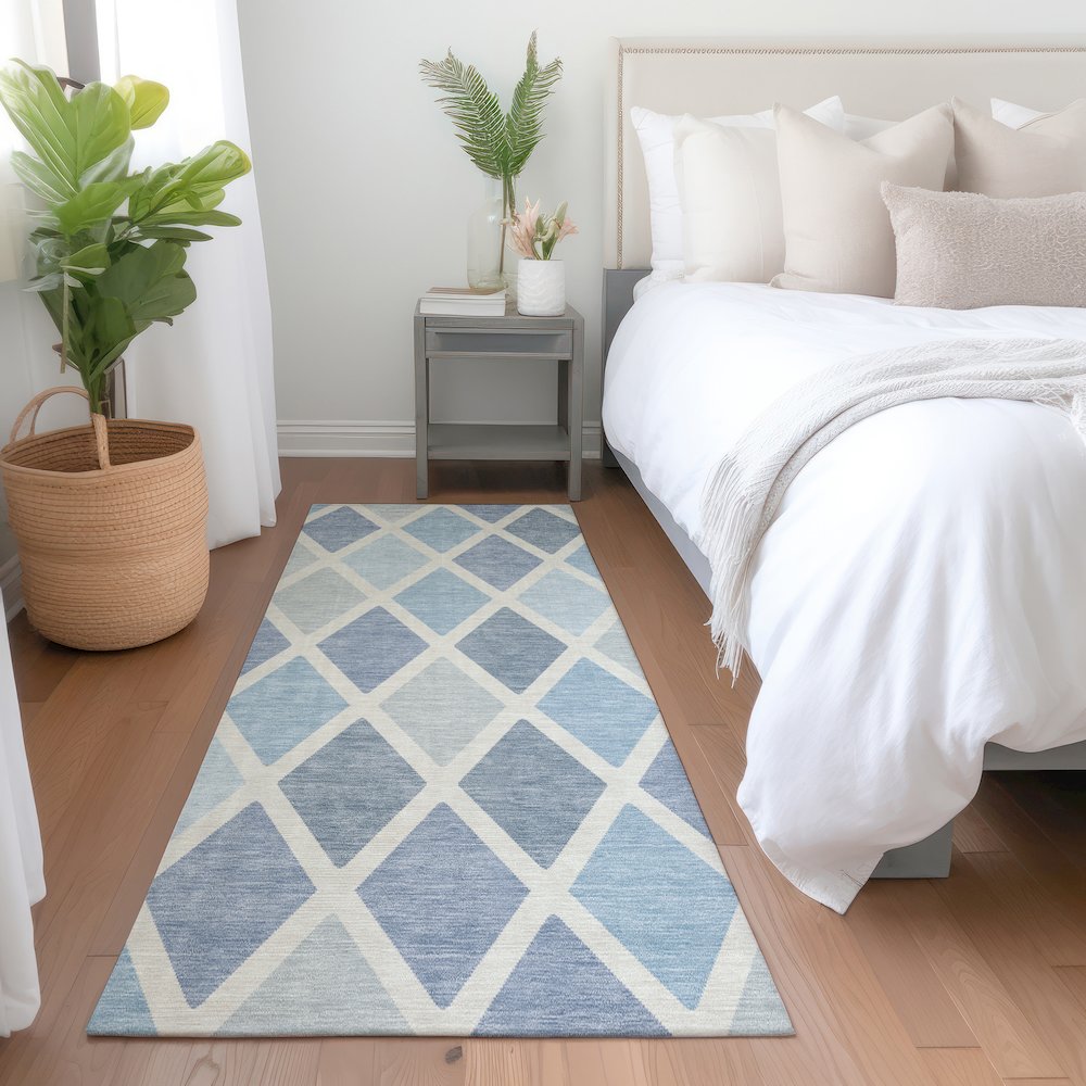 Premium Machine Washable Mayfield AMF887 Sky 2'3" x 7'6" Runner Rug. Picture 5