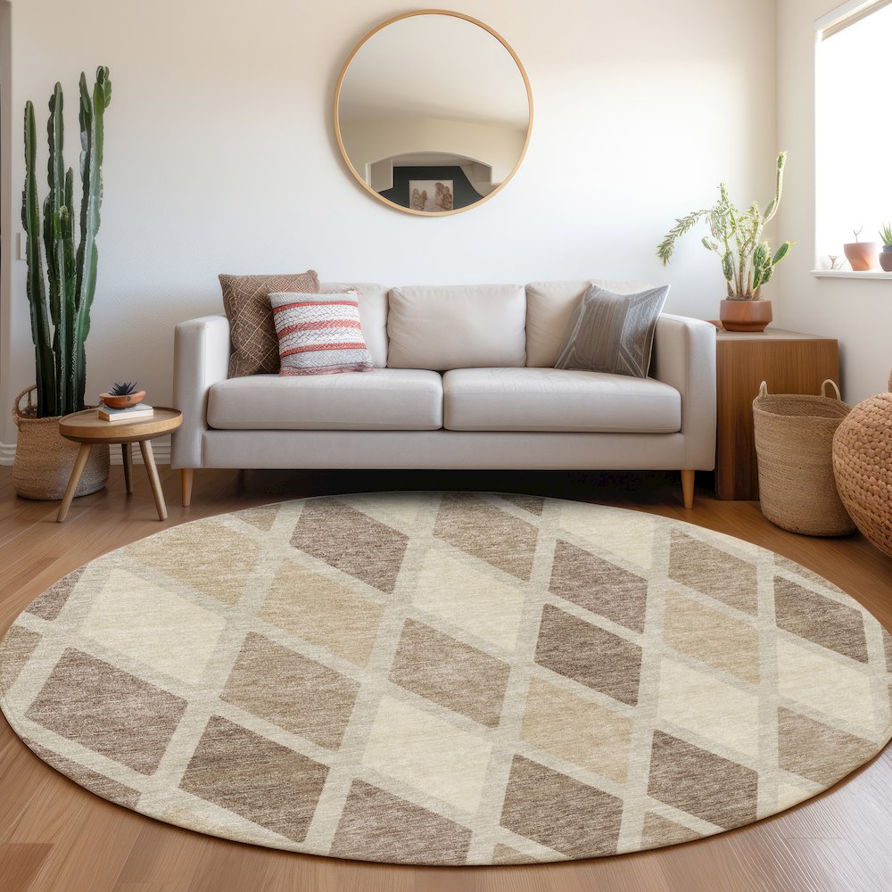 Premium Machine Washable Mayfield AMF887 Taupe 8' x 8' Round Rug. Picture 5