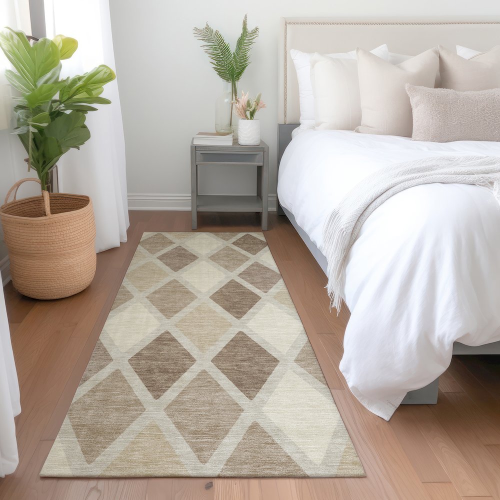 Premium Machine Washable Mayfield AMF887 Taupe 2'3" x 7'6" Runner Rug. Picture 5