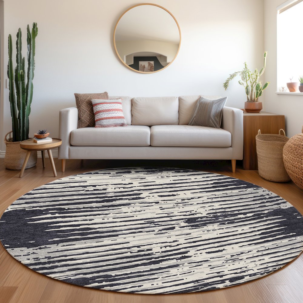 Premium Machine Washable Mayfield AMF888 Black 8' x 8' Round Rug. Picture 5