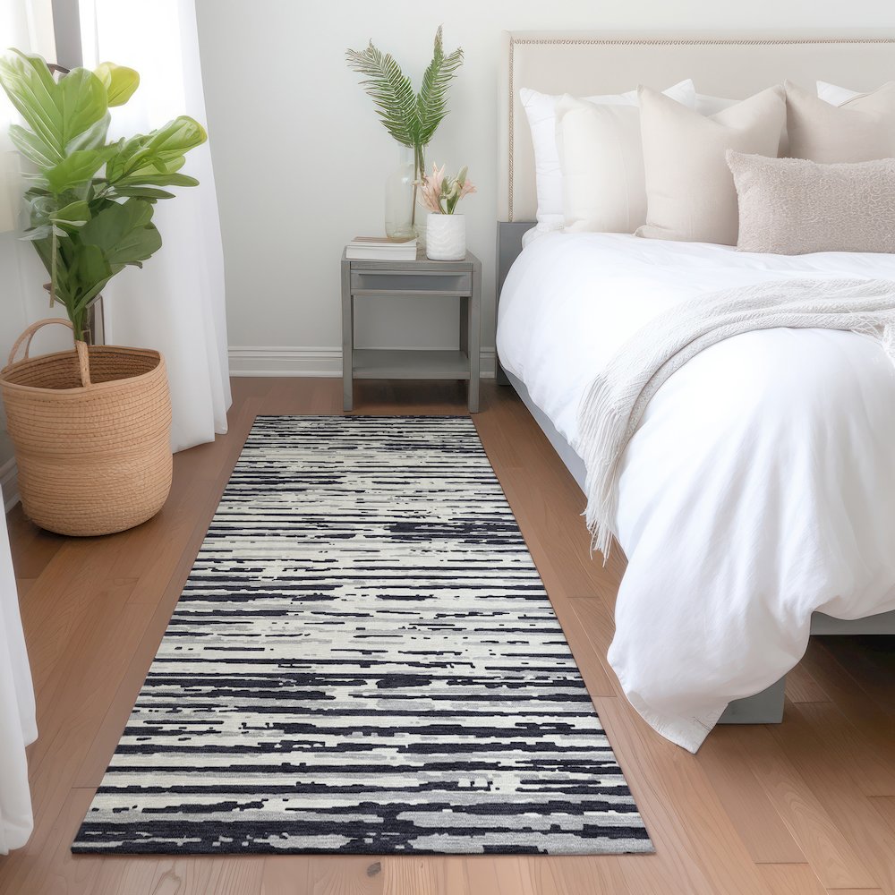 Premium Machine Washable Mayfield AMF888 Black 2'3" x 7'6" Runner Rug. Picture 5