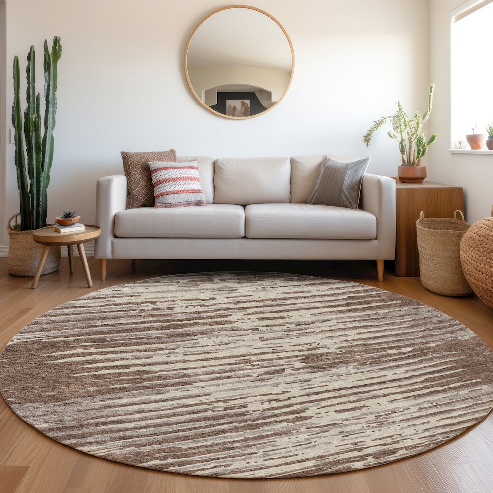 Premium Machine Washable Mayfield AMF888 Brown 8' x 8' Round Rug. Picture 5