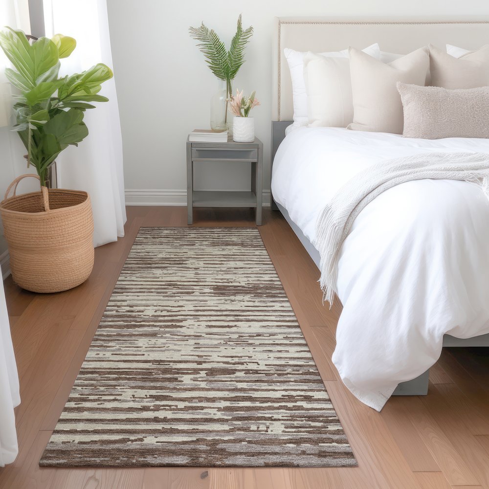 Premium Machine Washable Mayfield AMF888 Brown 2'3" x 7'6" Runner Rug. Picture 5