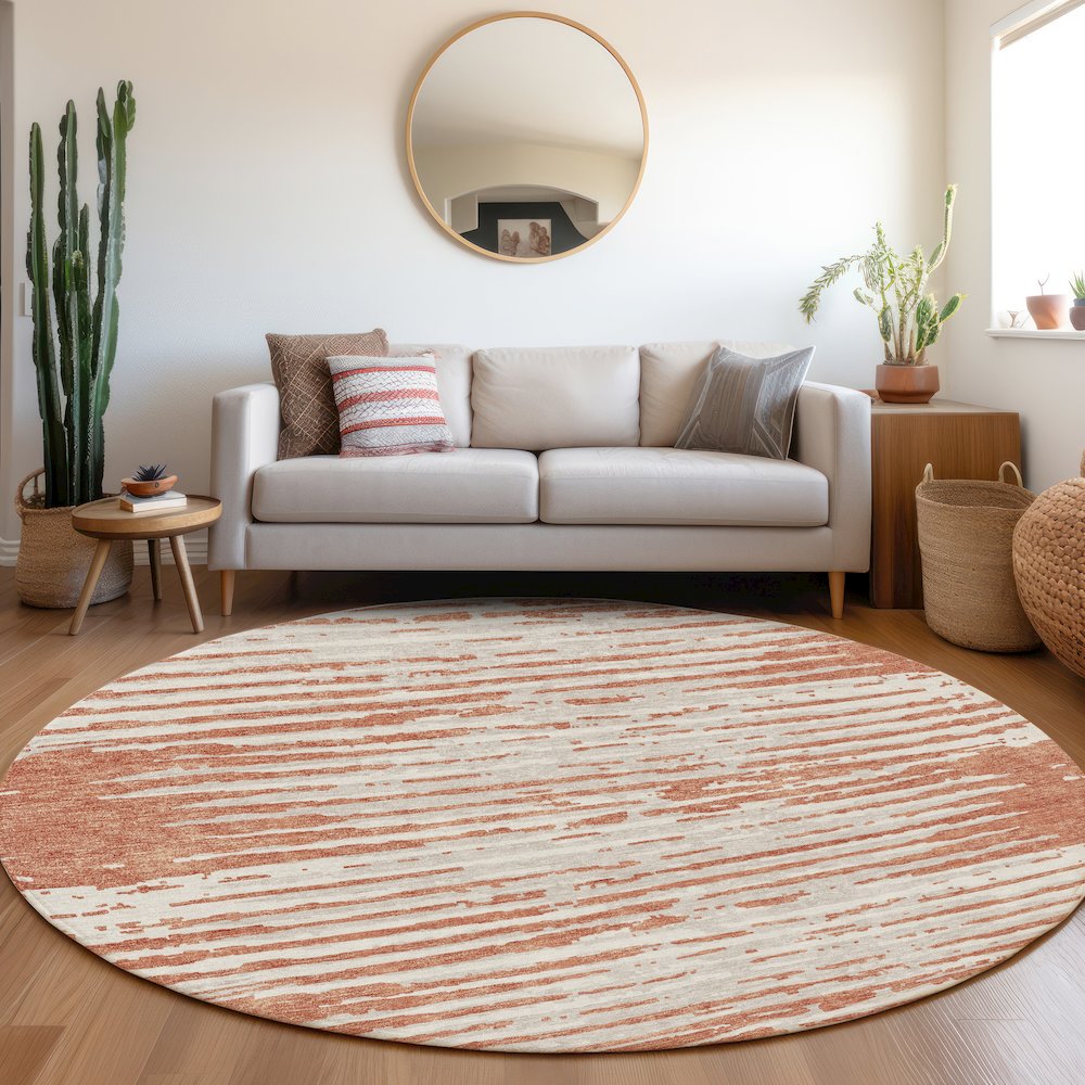 Premium Machine Washable Mayfield AMF888 Coral 8' x 8' Round Rug. Picture 5