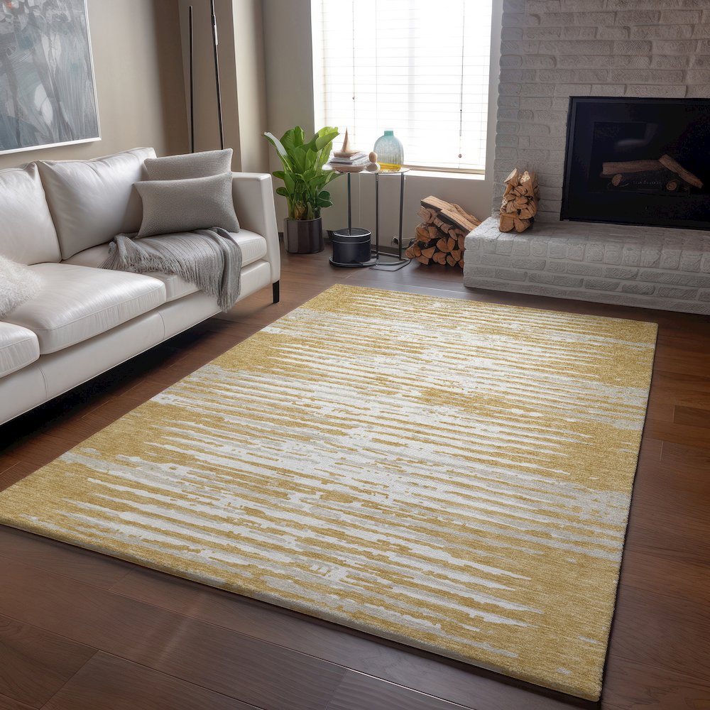 Premium Machine Washable Mayfield AMF888 Gold 2'6" x 3'10" Rug. Picture 6