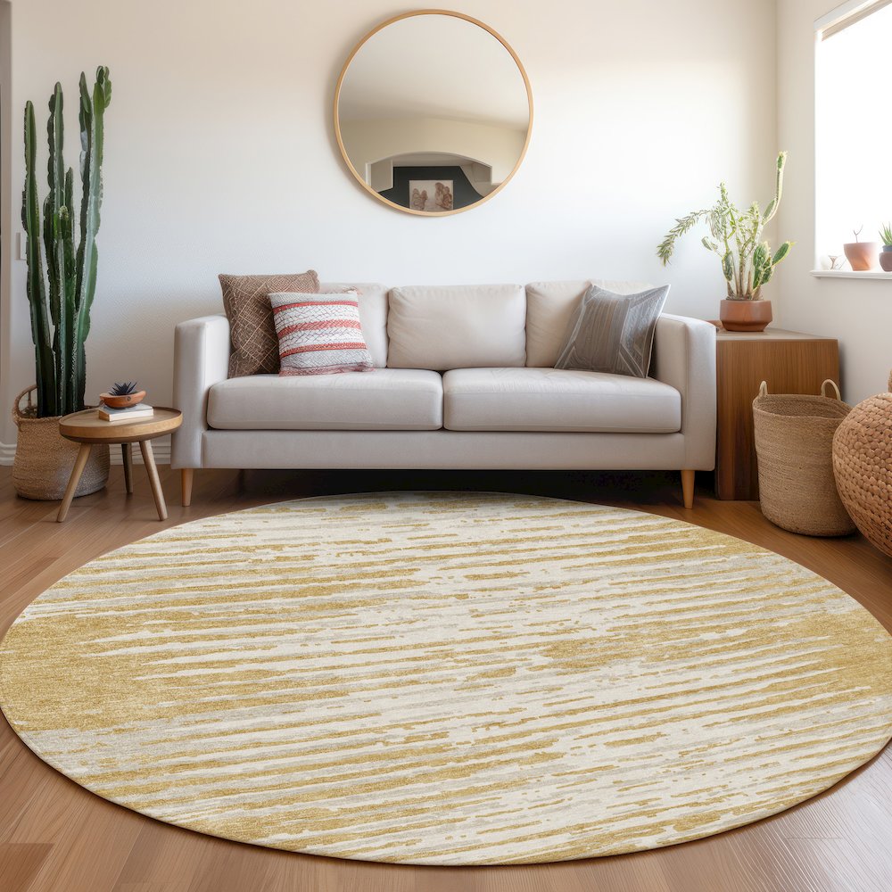 Premium Machine Washable Mayfield AMF888 Gold 8' x 8' Round Rug. Picture 5