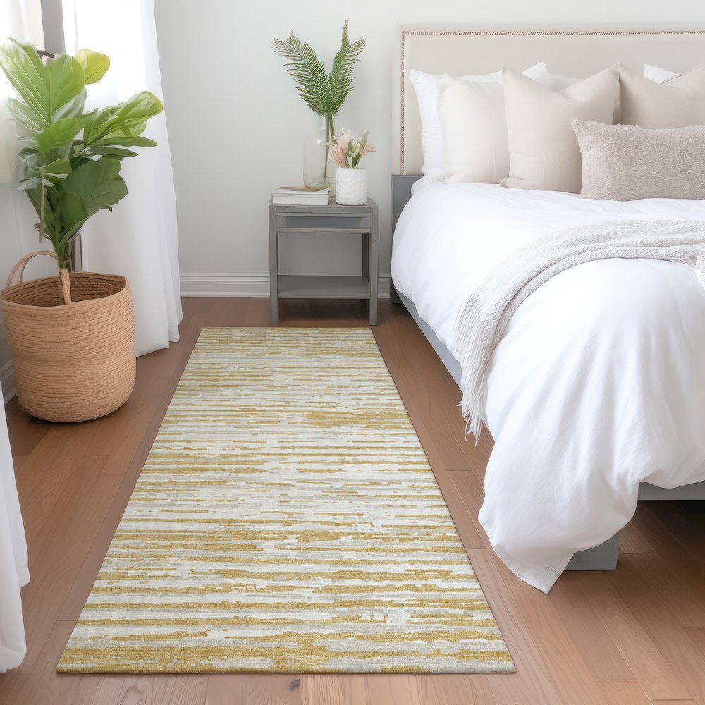 Premium Machine Washable Mayfield AMF888 Gold 2'3" x 7'6" Runner Rug. Picture 5