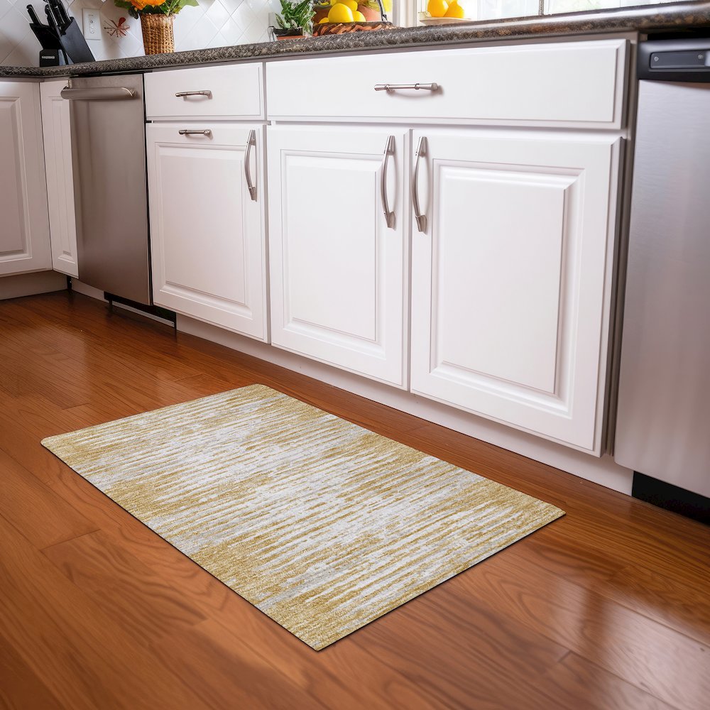 Premium Machine Washable Mayfield AMF888 Gold 1'8" x 2'6" Rug. Picture 5