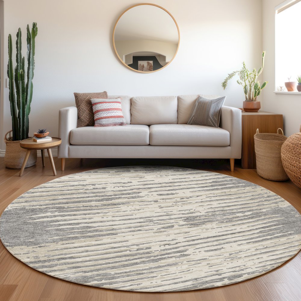 Premium Machine Washable Mayfield AMF888 Gray 8' x 8' Round Rug. Picture 5