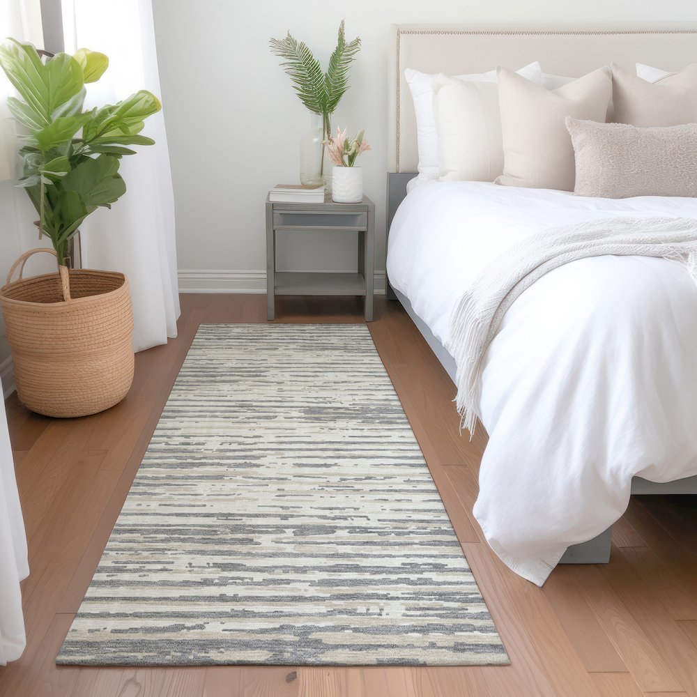 Premium Machine Washable Mayfield AMF888 Gray 2'3" x 7'6" Runner Rug. Picture 5
