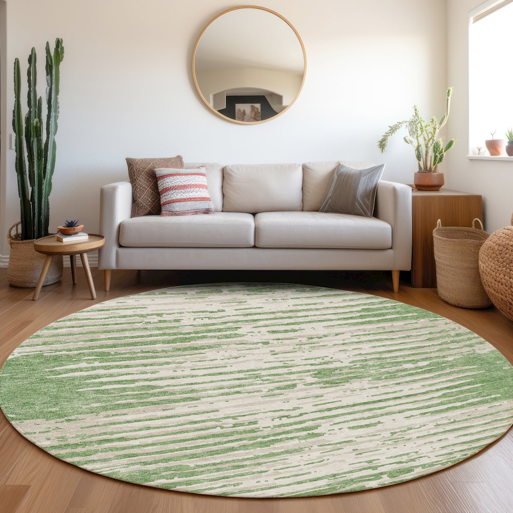 Premium Machine Washable Mayfield AMF888 Green 8' x 8' Round Rug. Picture 5