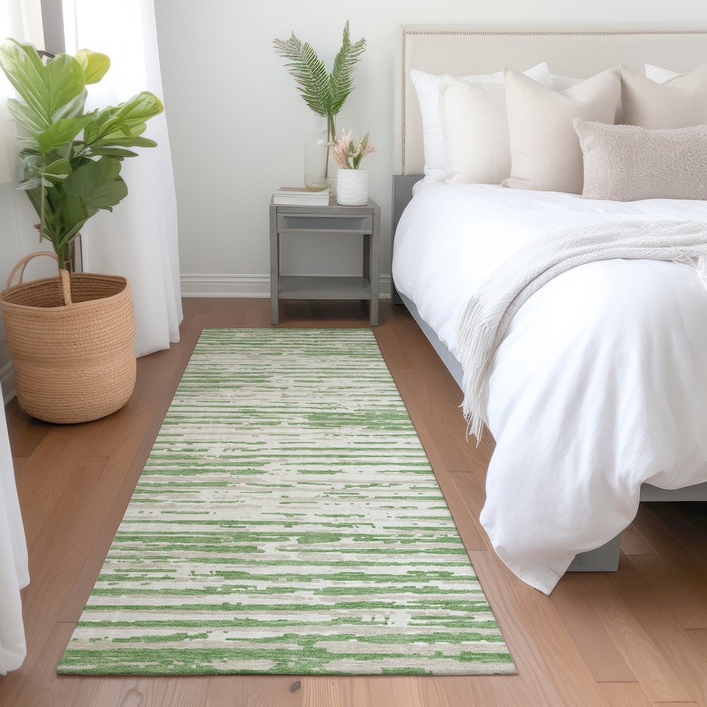 Premium Machine Washable Mayfield AMF888 Green 2'3" x 7'6" Runner Rug. Picture 5