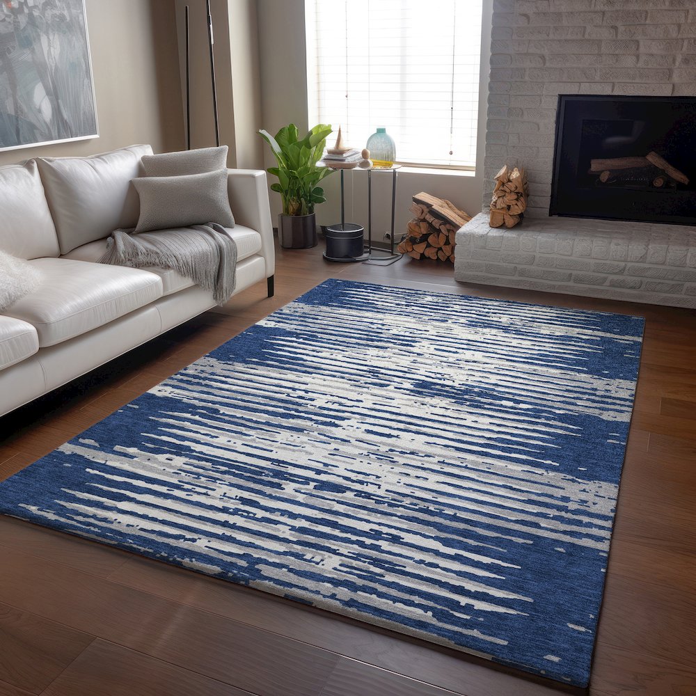 Premium Machine Washable Mayfield AMF888 Navy 2'6" x 3'10" Rug. Picture 6