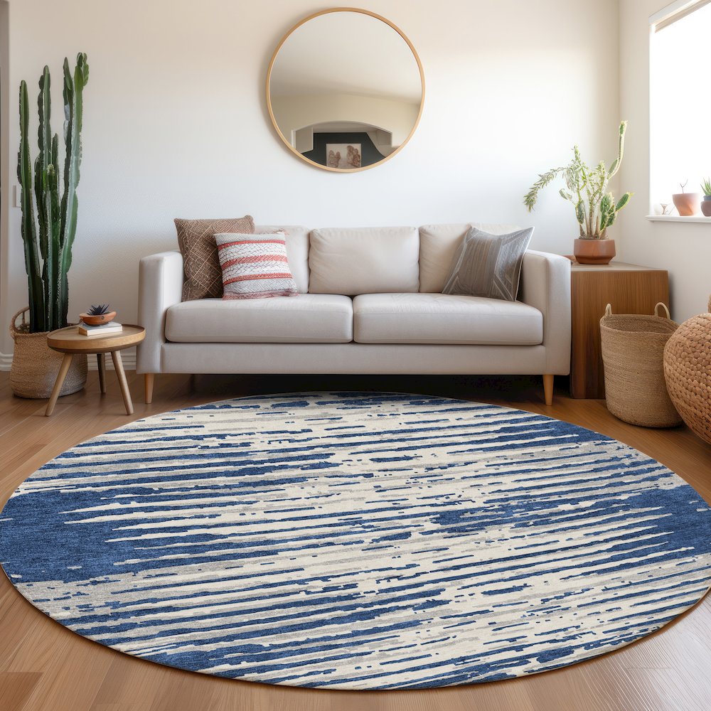 Premium Machine Washable Mayfield AMF888 Navy 8' x 8' Round Rug. Picture 5
